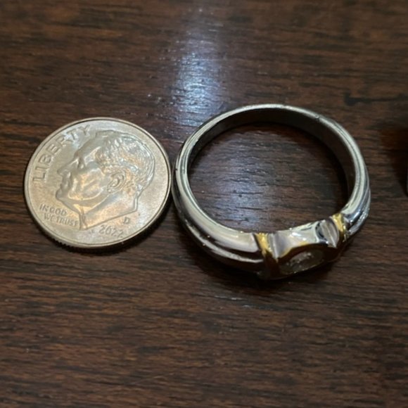 Miner's Cut CZ Solitaire * YELLOW & WHITE 18 Kt GF Band RING * sz 6.25 * Classy - Picture 5 of 5